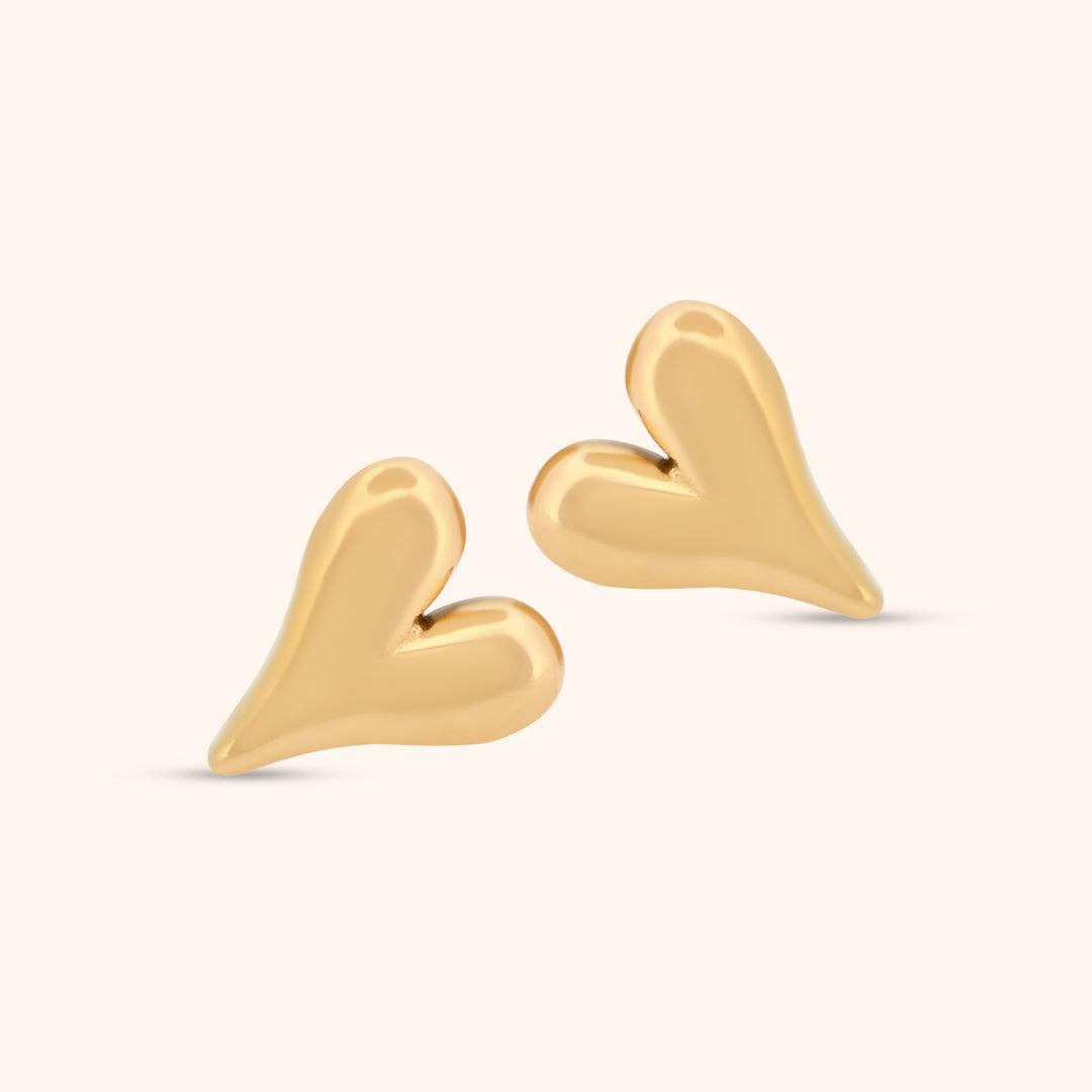 Modern Gold Heart Stud Earrings