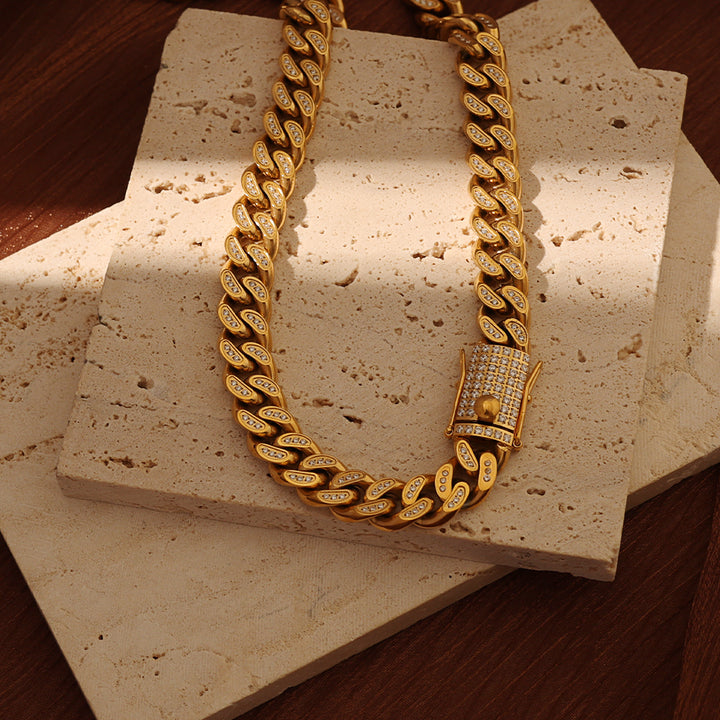 Classic Cuban Link Chain Necklace – Unisex Gold Necklace with Iced Detailing