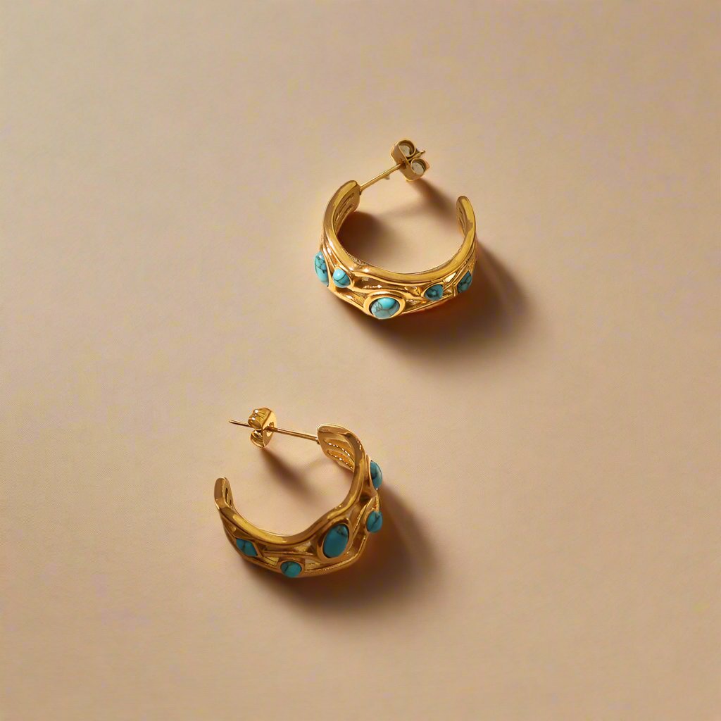 Turquoise Wave Hoop Earrings