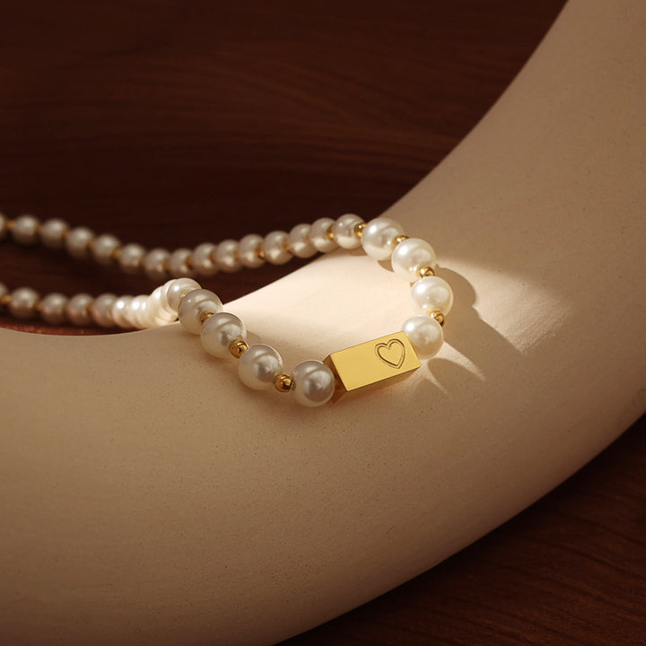 Classic Pearl Gold Heart Necklace