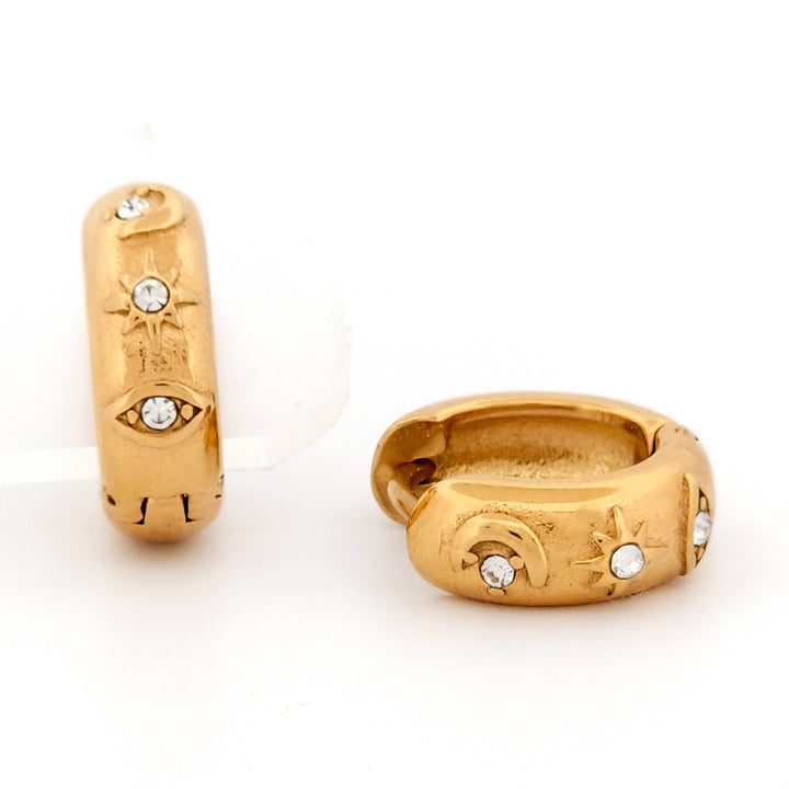 Celestial Starburst Gold Huggie Hoop Earrings