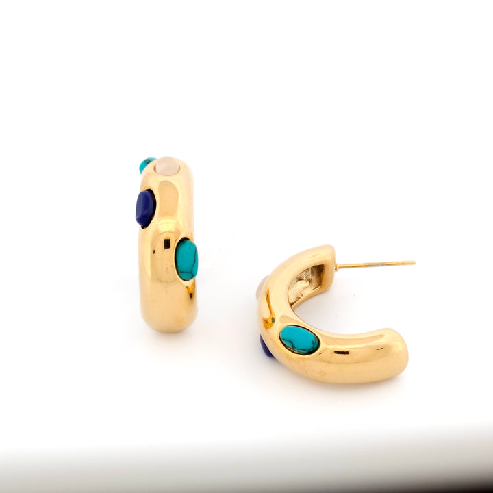 Chunky Gold Hoop Earrings with Multi-Stone Detail