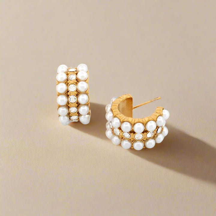 Pearl-Embellished Gold Hoop Earrings