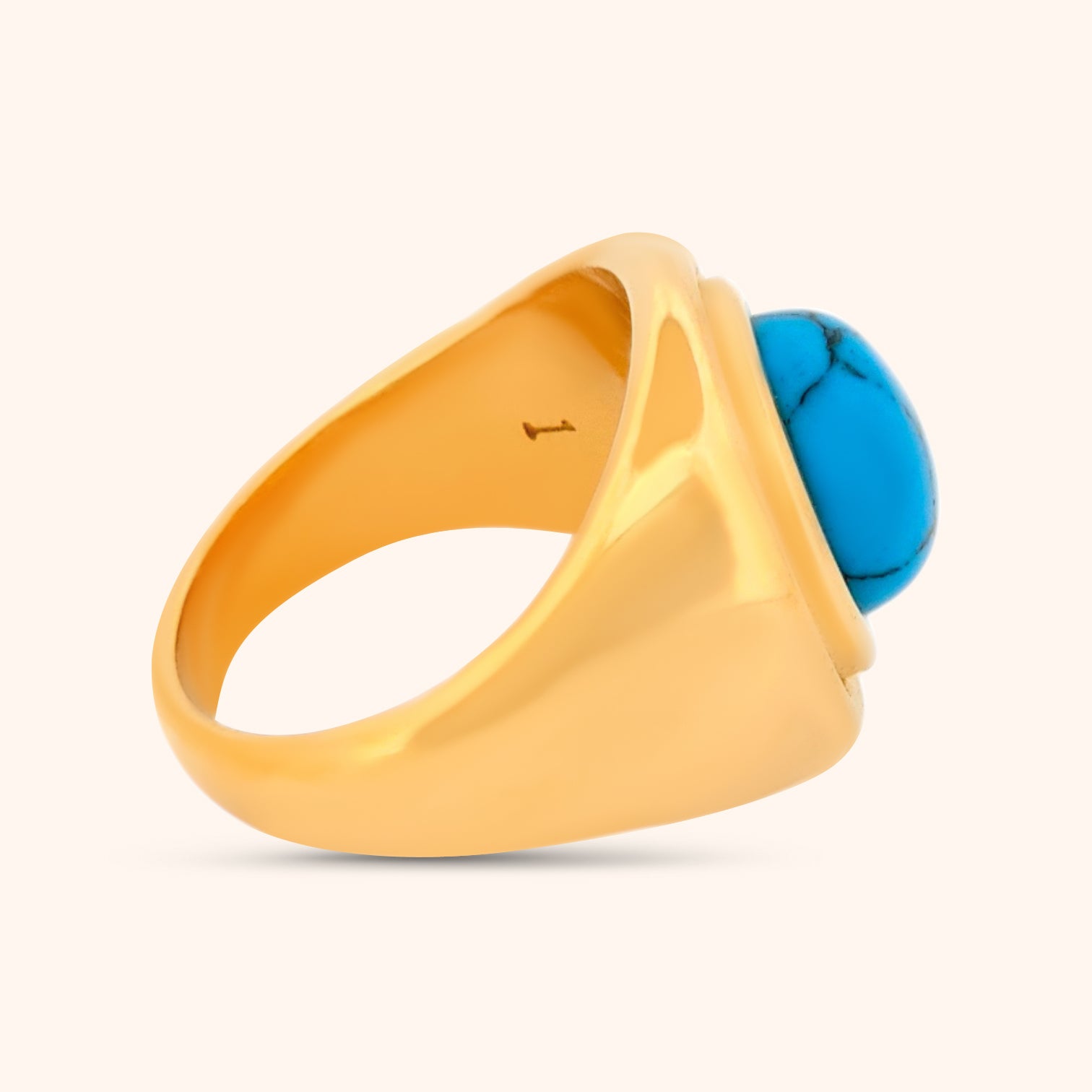 The Morocco Ring laid flat, showcasing its unique design and the rich color of the turquoise stone, reminiscent of Moroccan landscapes.