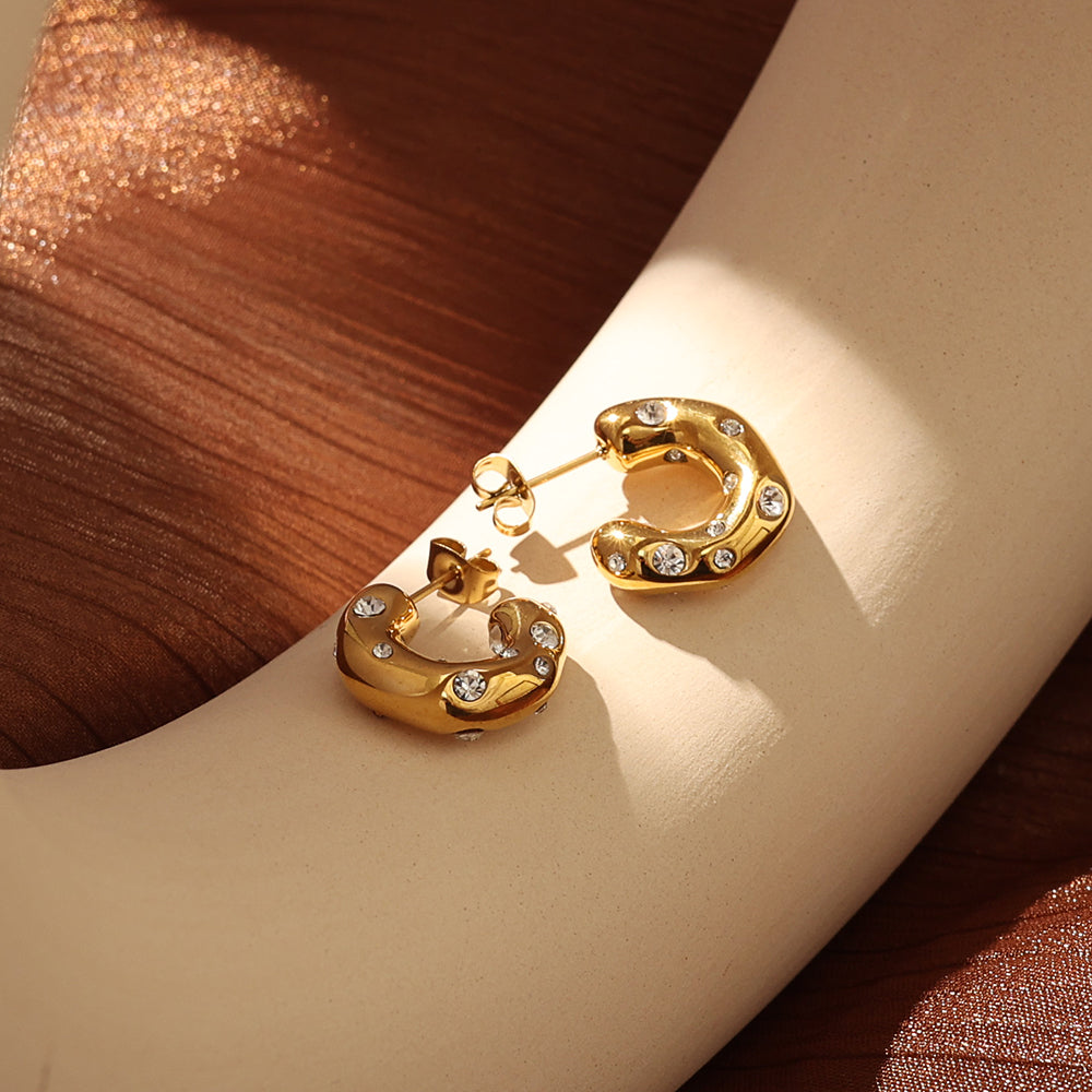 Crystal-Embellished Chunky Gold Hoop Earrings