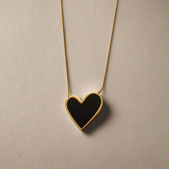 Black Heart Pendant Gold Necklace