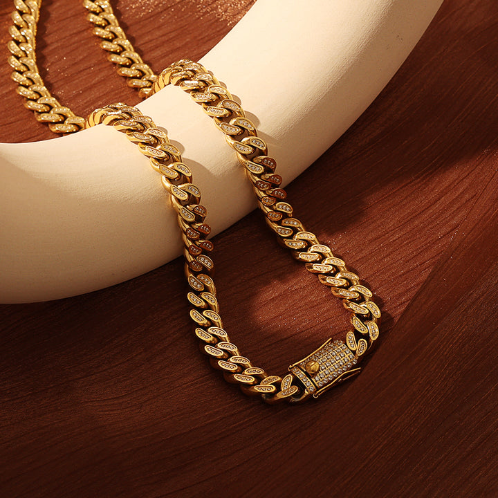 Classic Cuban Link Chain Necklace – Unisex Gold Necklace with Iced Detailing