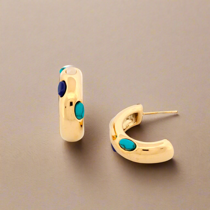 Chunky Gold Hoop Earrings with Multi-Stone Detail