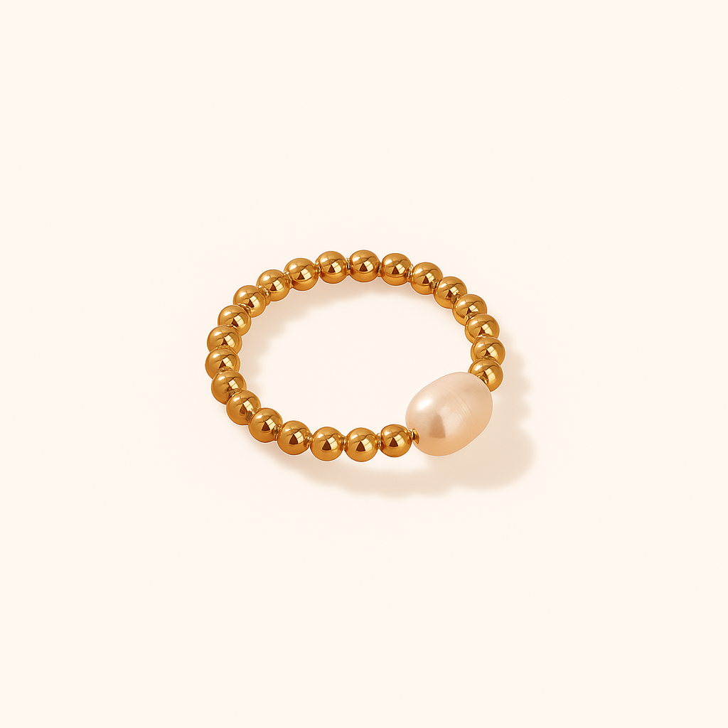18k gold beaded ring with synthetic pearl accent