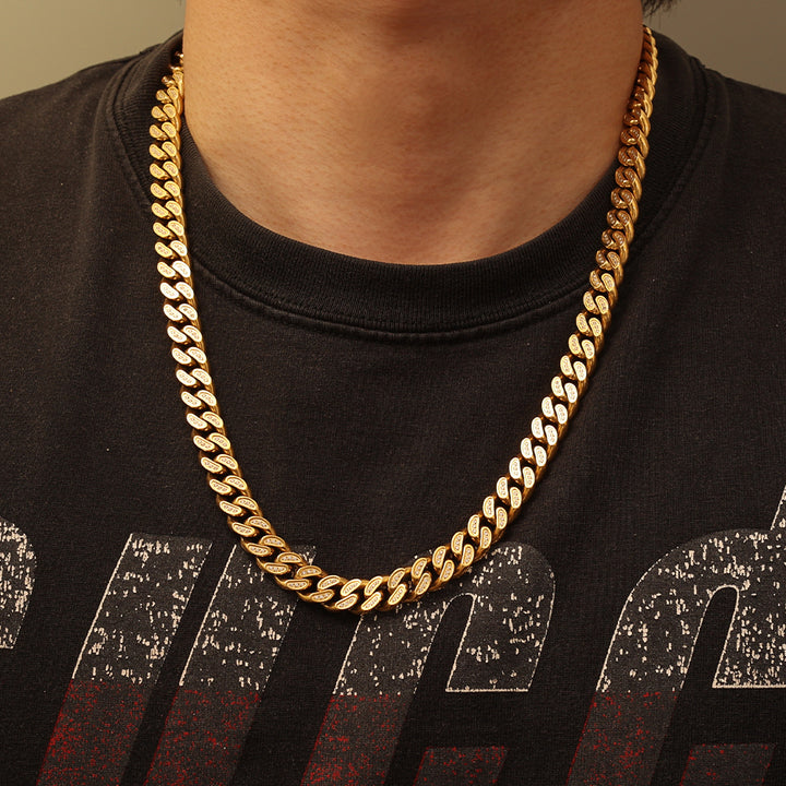 Classic Cuban Link Chain Necklace – Unisex Gold Necklace with Iced Detailing