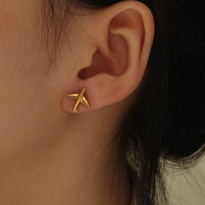 Gold-Tone Airplane Stud Earrings – A Wanderlust-Inspired Piece