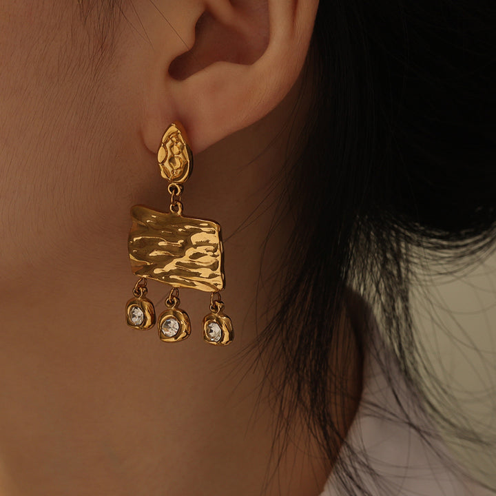 Golden Hammered Crystal Drop Earrings