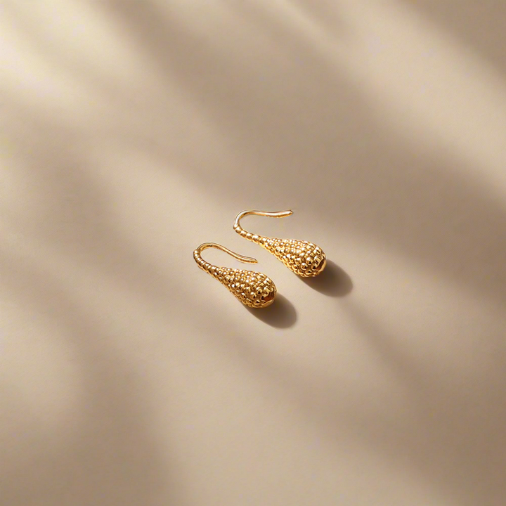 Textured Teardrop Gold Dangle Earrings