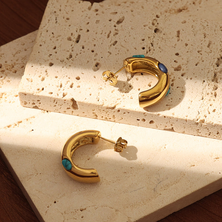 Chunky Gold Hoop Earrings with Multi-Stone Detail