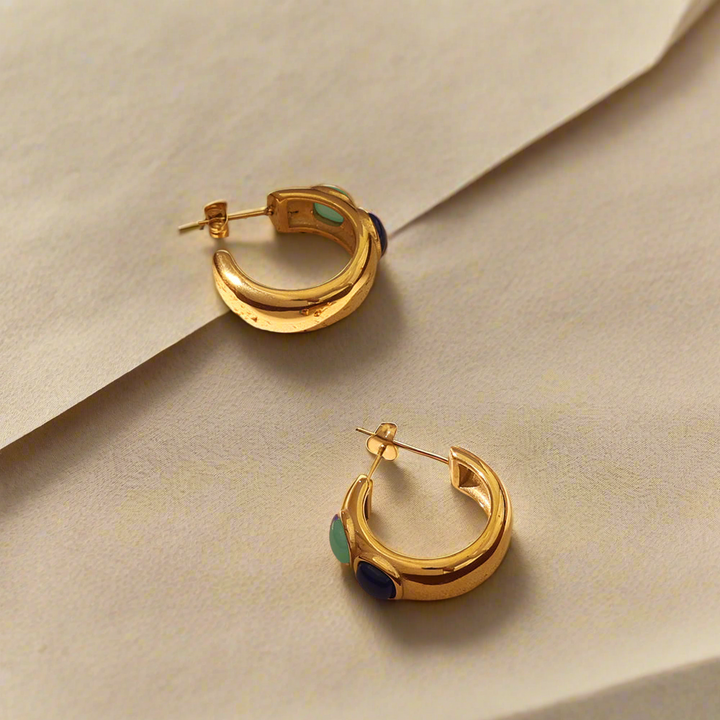 Gemstone Accented Gold Hoop