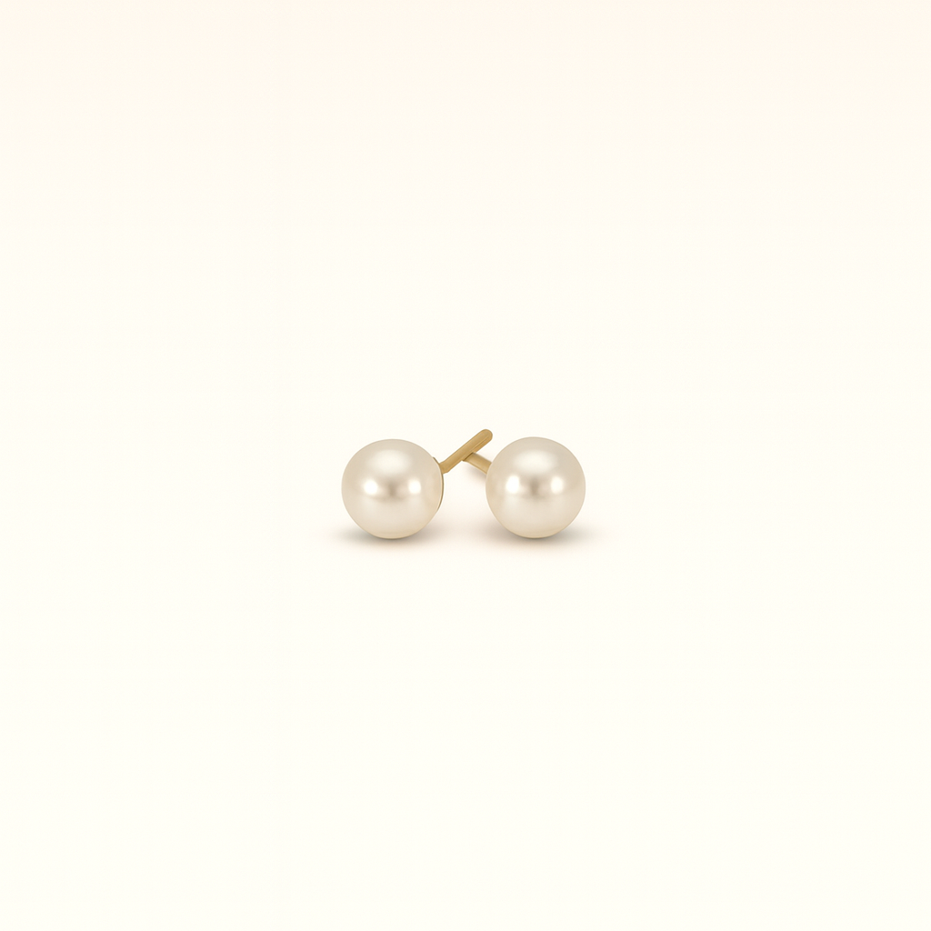 18k gold stud earrings with round synthetic pearls