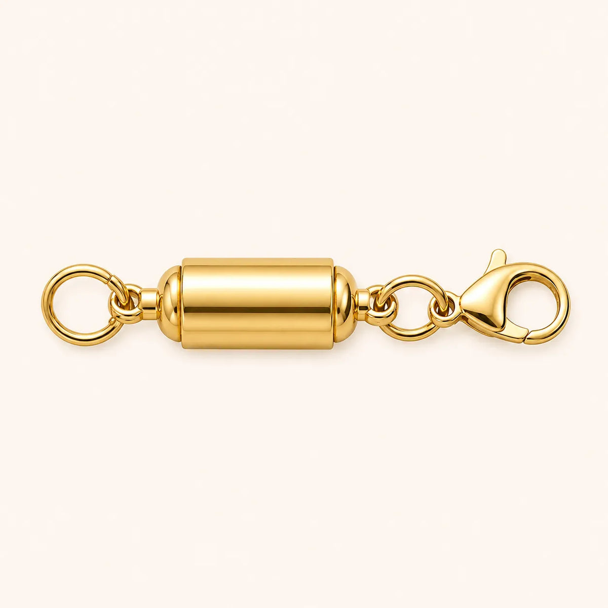 Magnetic jewelry clasp adapter with lobster clasp and connecting rings, available in 18k gold