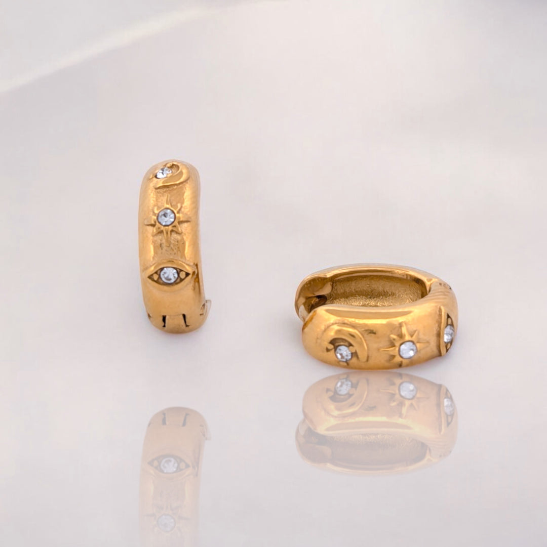 Celestial Starburst Gold Huggie Hoop Earrings