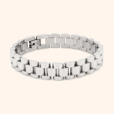 Silver chain bracelet on a white background