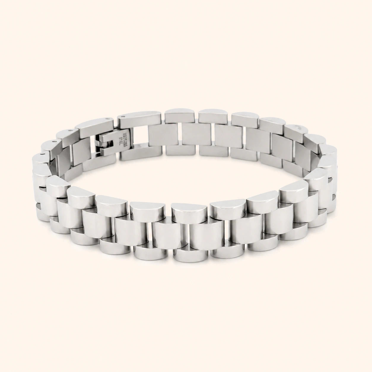 Silver chain bracelet on a white background