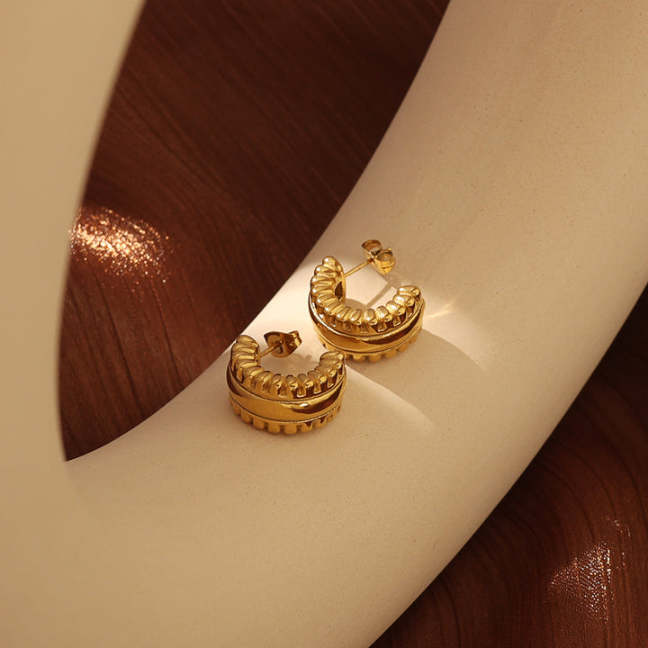 Sculpted Gold Ribbed Curved Hoops