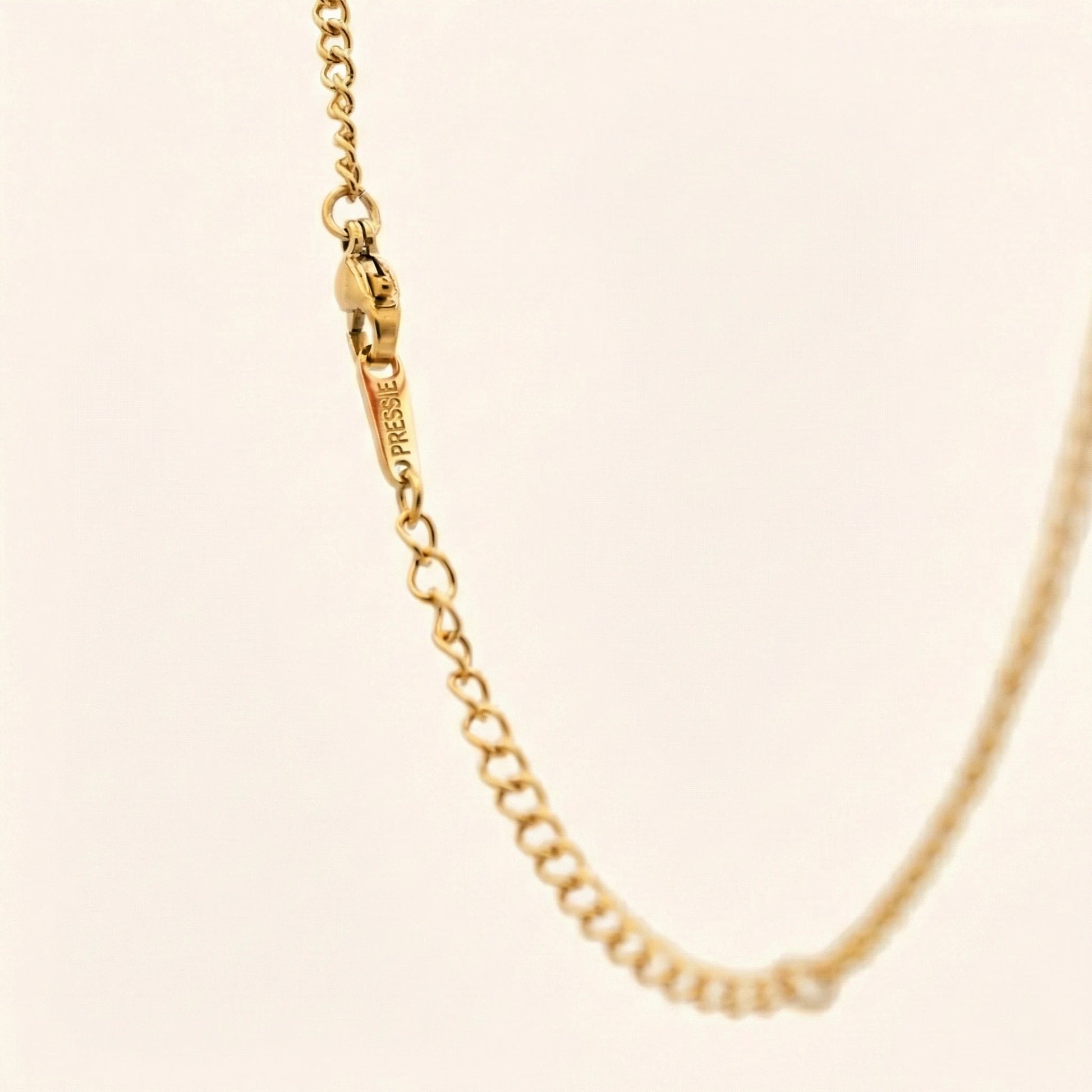 Gold chain necklace on a beige background